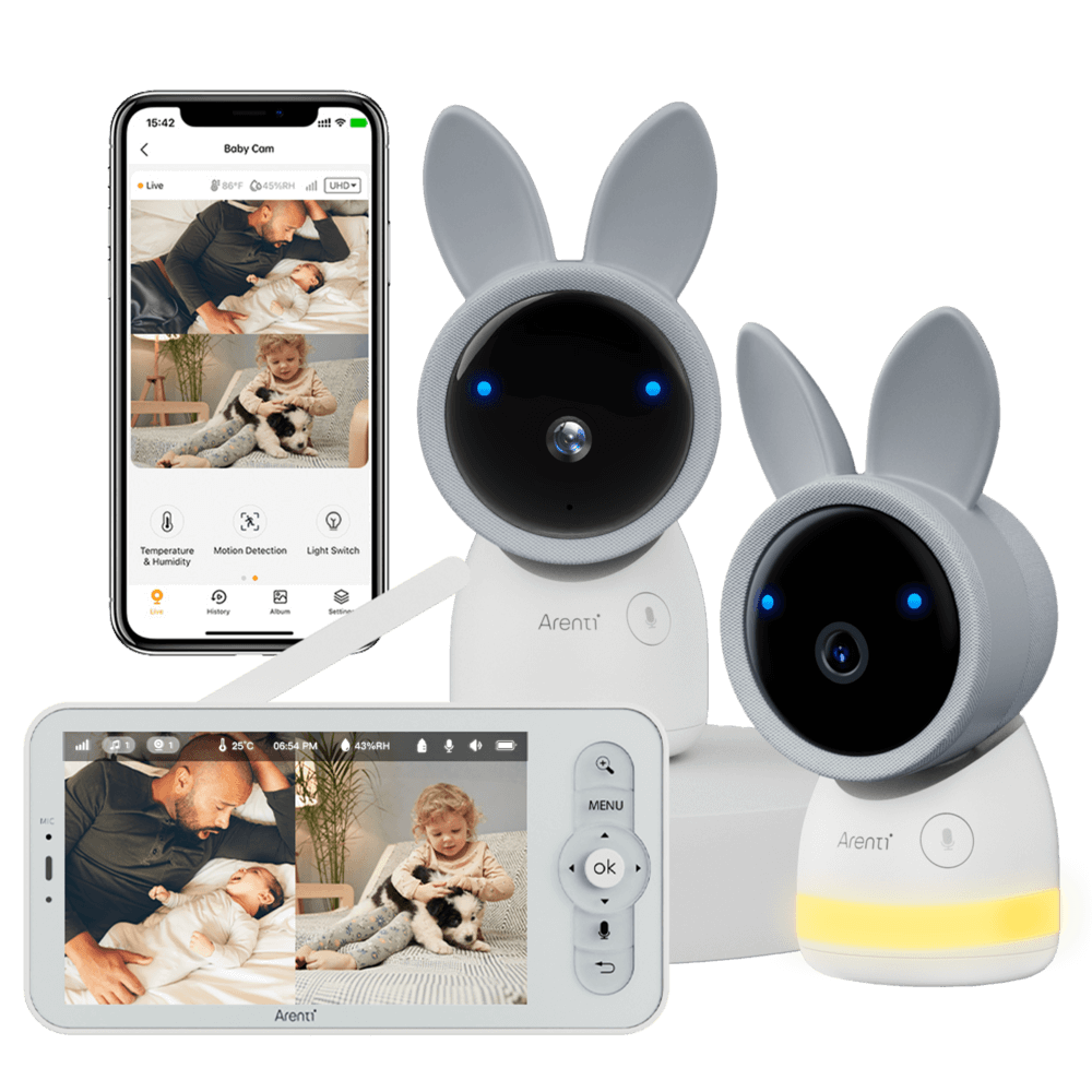 Arenti AInanny 2K UHD-Video-Schwenk-Neige-Babyphone mit 5-Zoll-LCD-Bildschirm