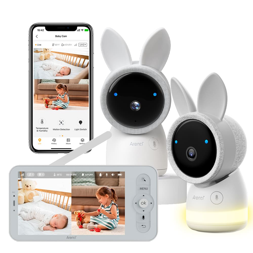 Arenti AInanny 2K UHD-Video-Schwenk-Neige-Babyphone mit 5-Zoll-LCD-Bildschirm