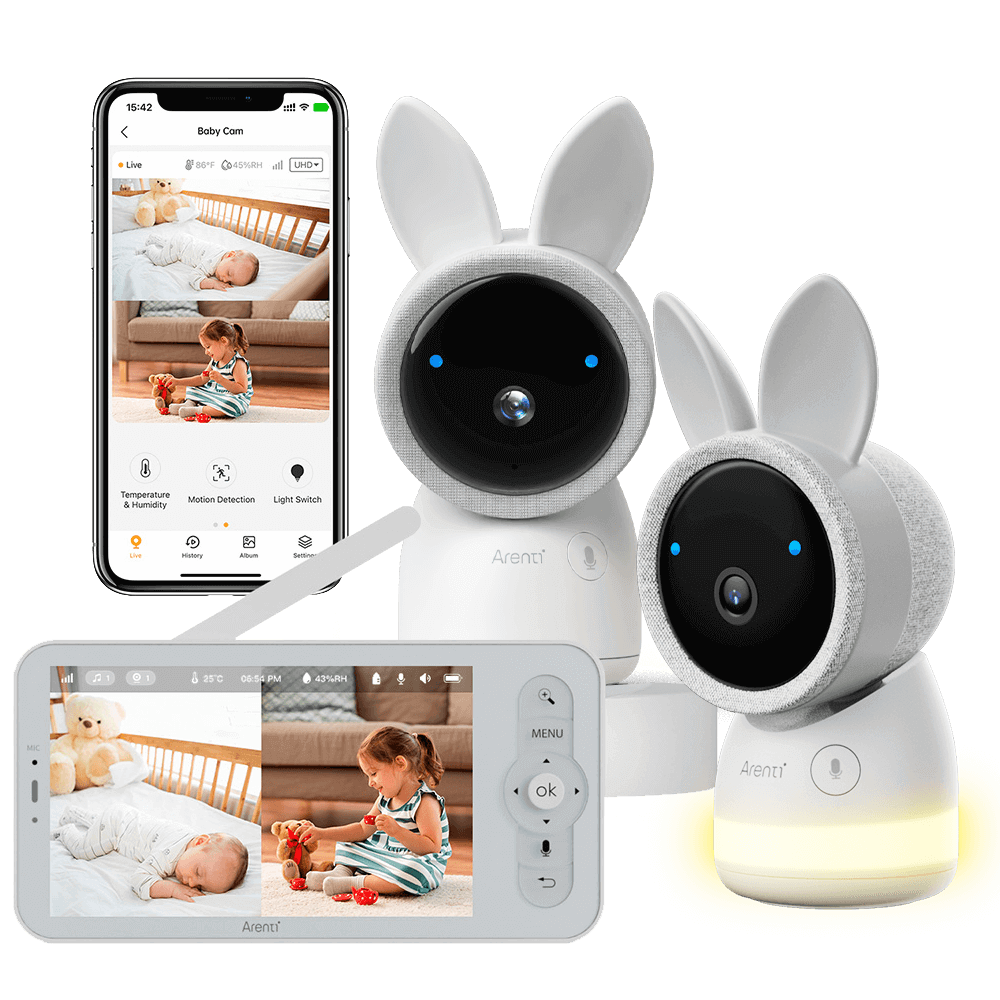 Arenti AInanny 2K UHD-Video-Schwenk-Neige-Babyphone mit 5-Zoll-LCD-Bildschirm