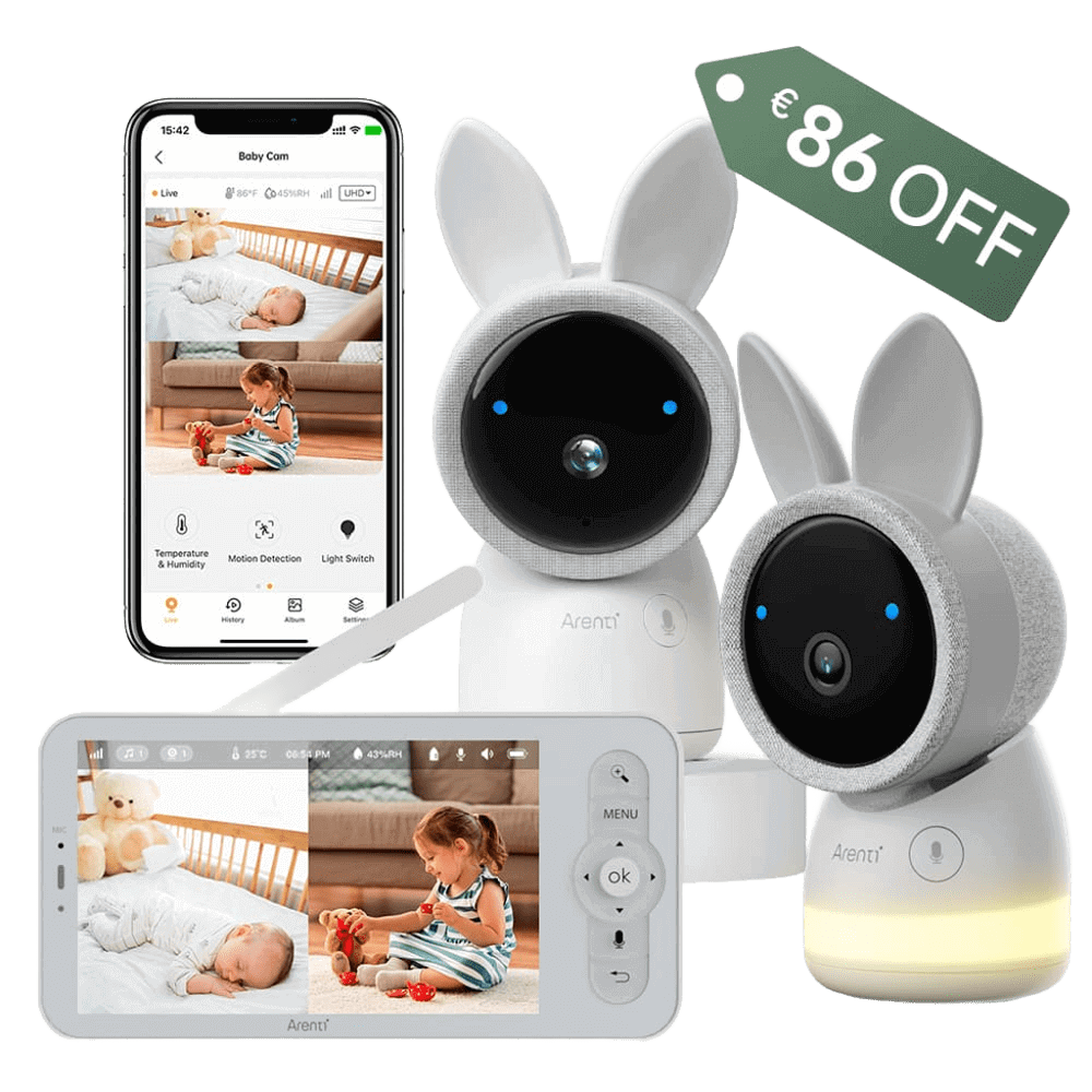 Arenti AInanny 2K UHD-Video-Schwenk-Neige-Babyphone mit 5-Zoll-LCD-Bildschirm