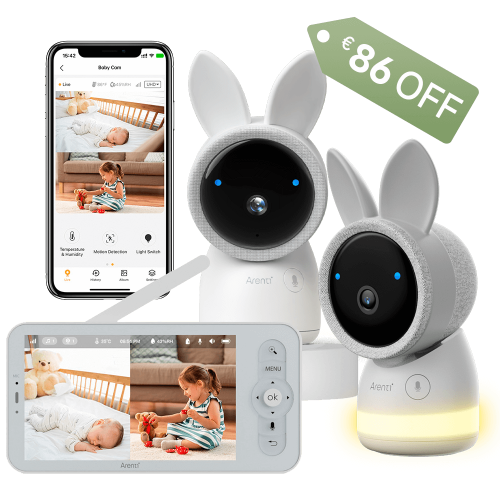 Arenti AInanny 2K UHD-Video-Schwenk-Neige-Babyphone mit 5-Zoll-LCD-Bildschirm