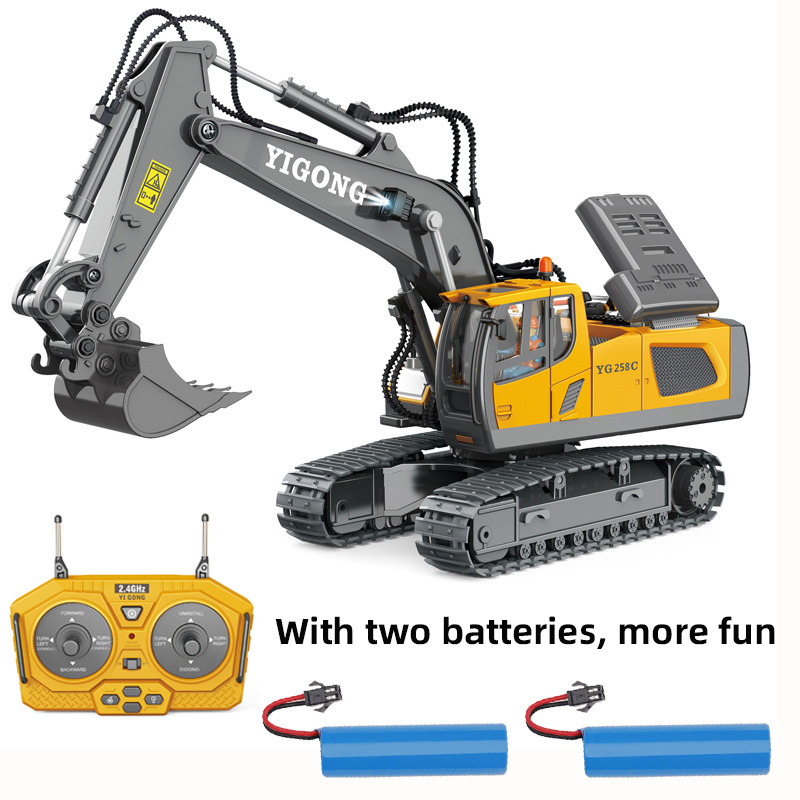 2.4Ghz Remote Control Excavator 2 Batteries Toy Metal Shovel ,11 Channel RC Construction Bulldozer Vehicles Digger Toys Gift With Light And Sound for 6 7 8 9 10 Years Old Kids Boys