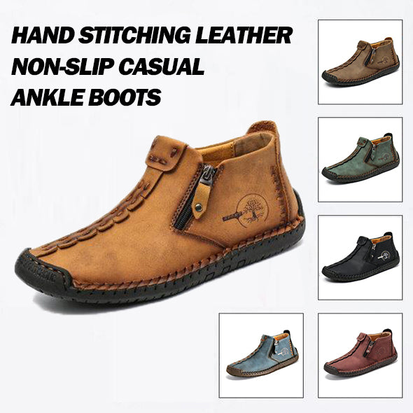 MEN HAND STITCHING LEATHER NON-SLIP CASUAL ANKLE BOOTS