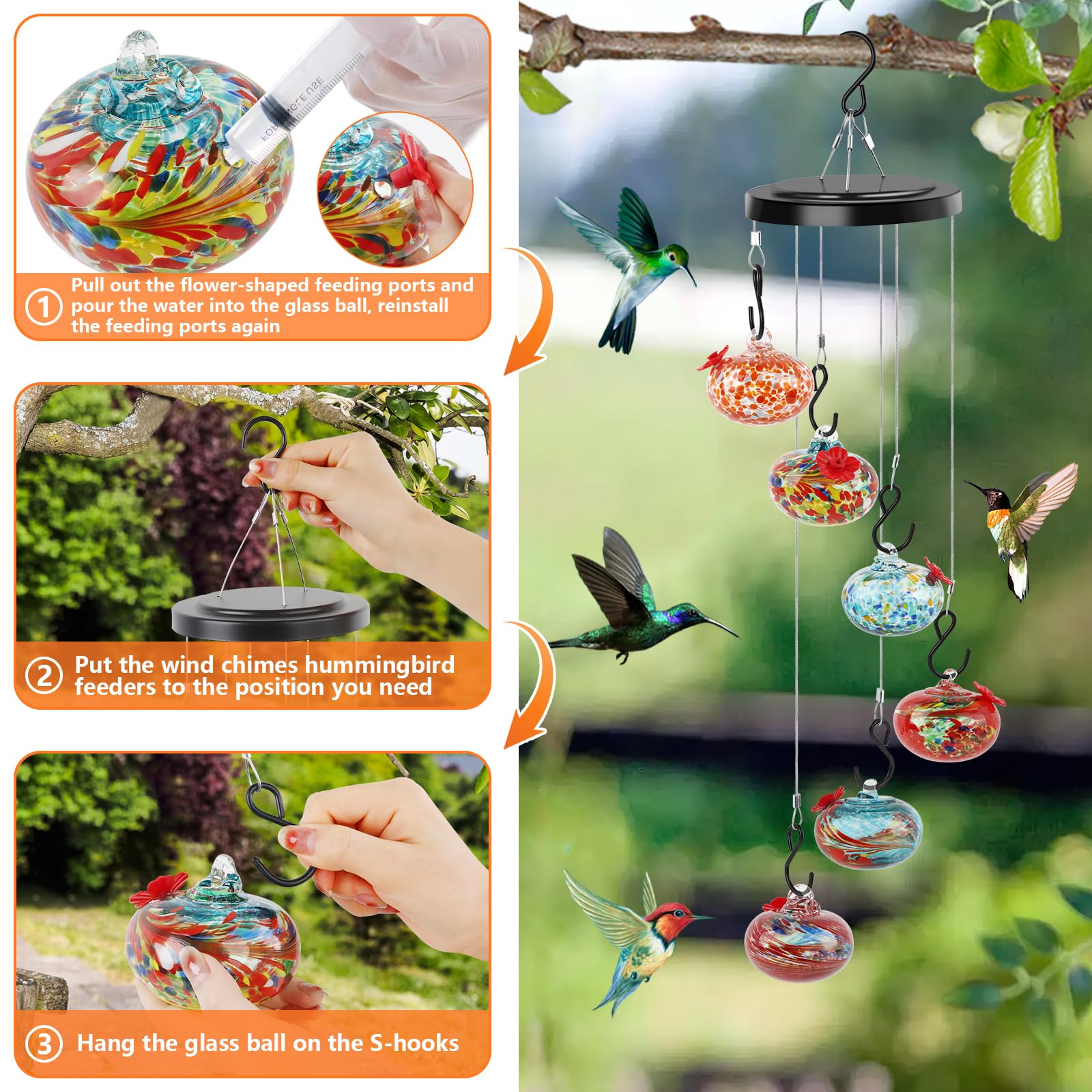 2024 New Charming Wind Chimes Hummingbird feeders Garden Decor