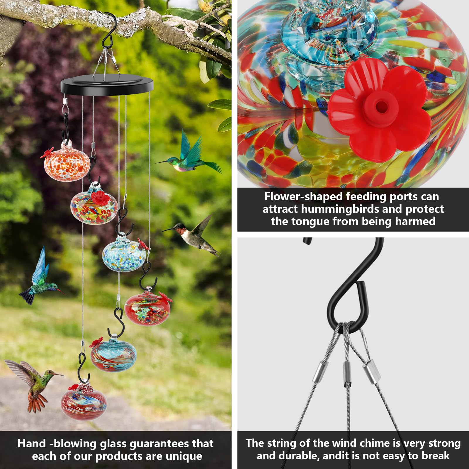 2024 New Charming Wind Chimes Hummingbird feeders Garden Decor