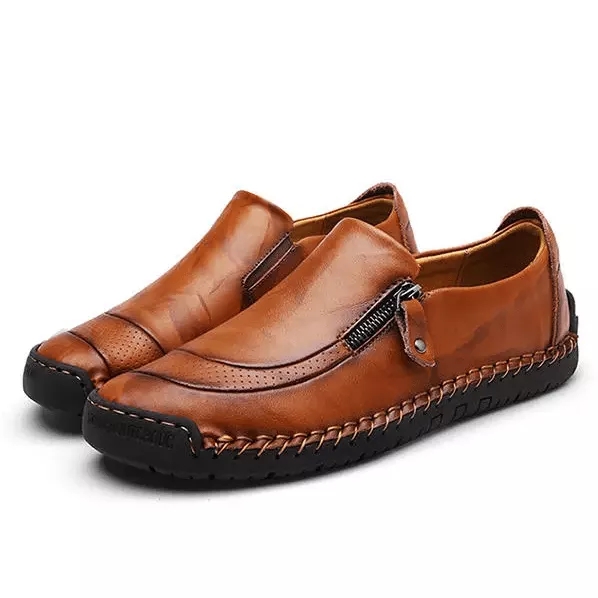🔥HOT SALE🎁--70% OFF 🎉MENS HANDMADE SIDE ZIPPER CASUAL COMFY LEATHER SLIP ON LOAFERS