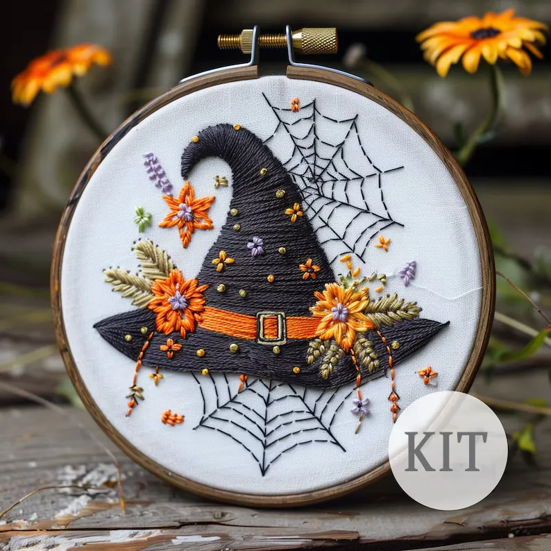 Floral Witch Hat Embroidery Kit