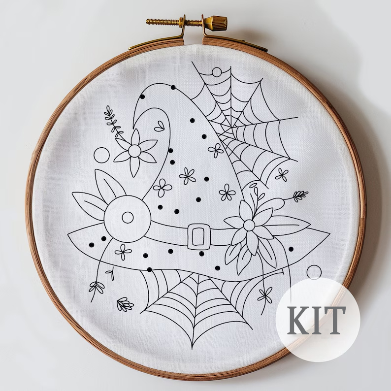 Floral Witch Hat Embroidery Kit