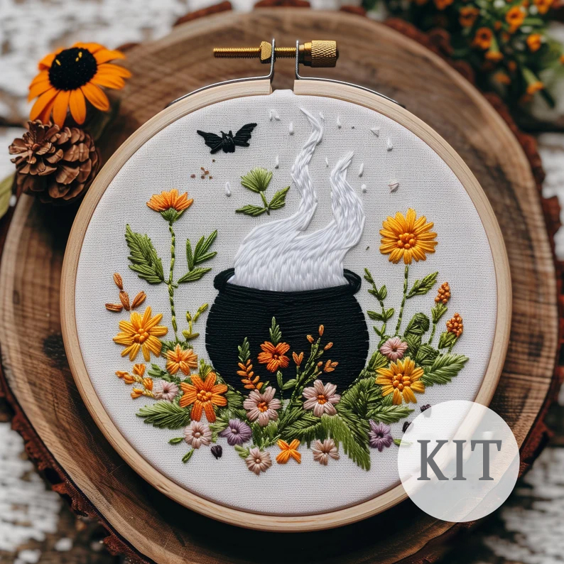 Floral Witch Hat Embroidery Kit