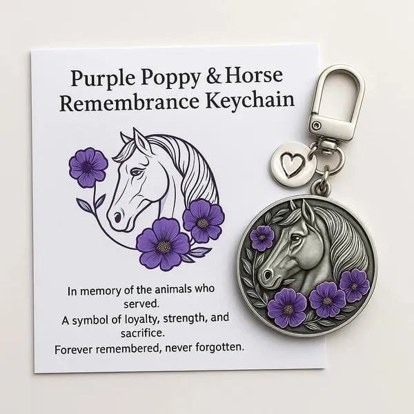 🌺🐎Purple Poppy & Horse Remembrance Keychain
