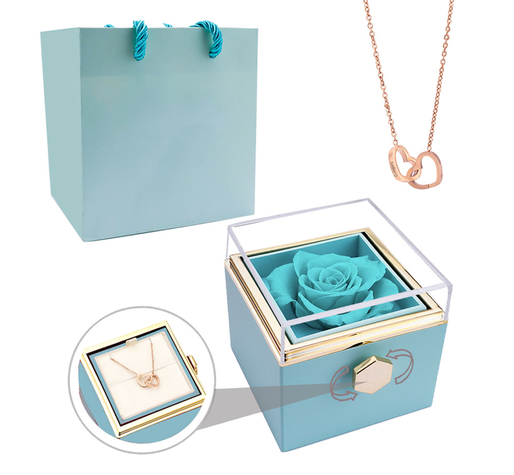 📿50% reducere - Colier cu inimă dublă personalizabilă cu cutie rotativă