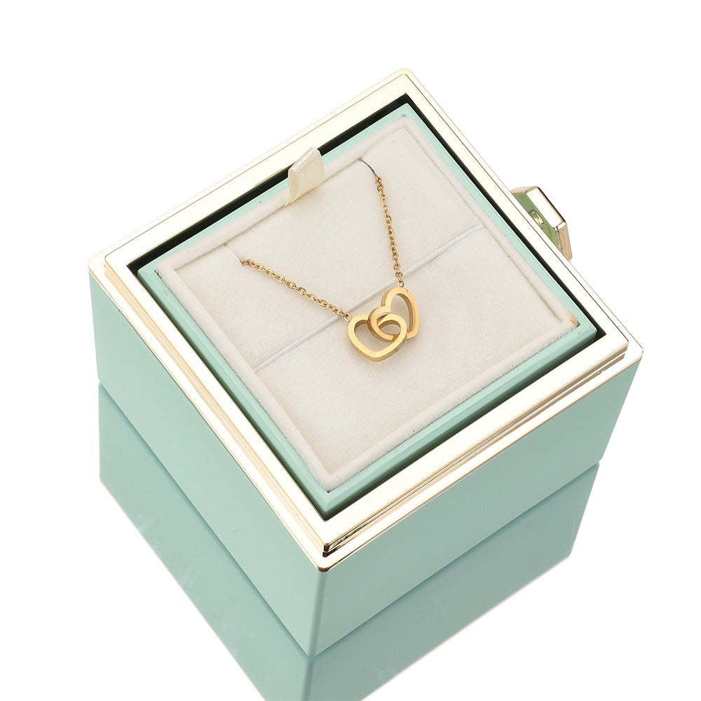 📿50% reducere - Colier cu inimă dublă personalizabilă cu cutie rotativă