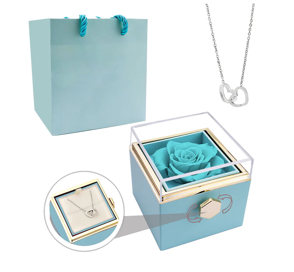 📿50% reducere - Colier cu inimă dublă personalizabilă cu cutie rotativă