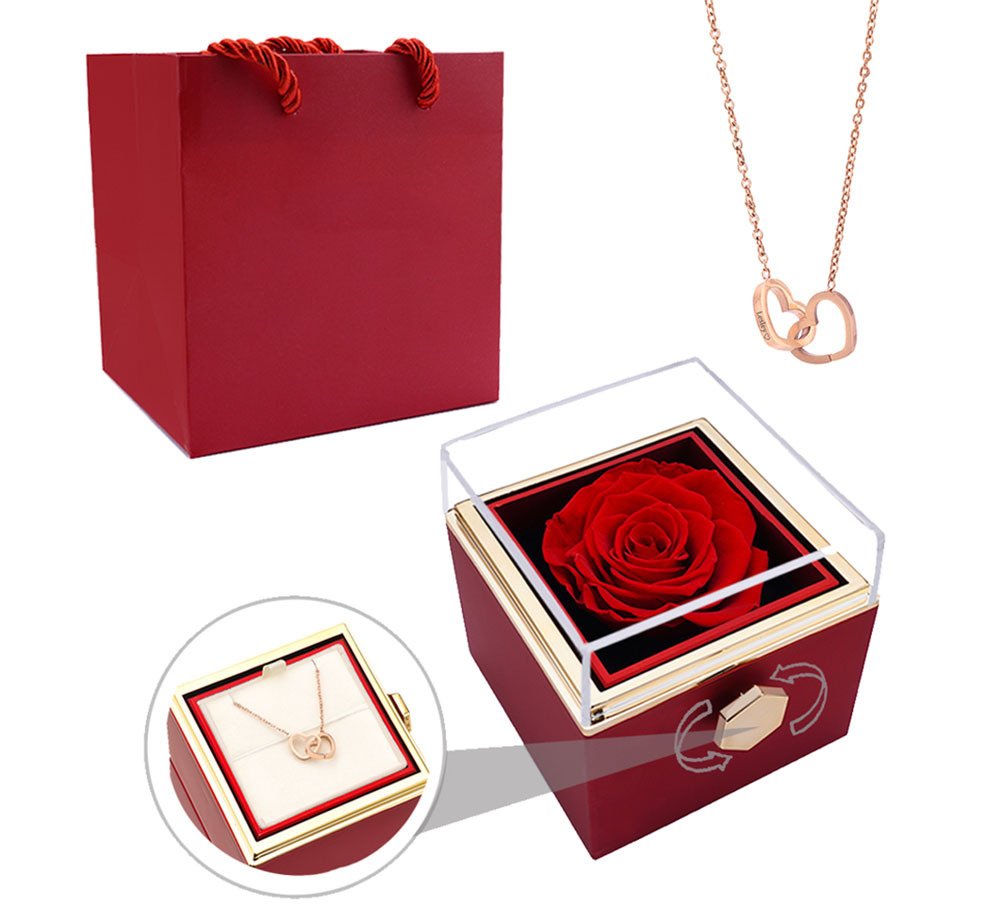 📿50% reducere - Colier cu inimă dublă personalizabilă cu cutie rotativă