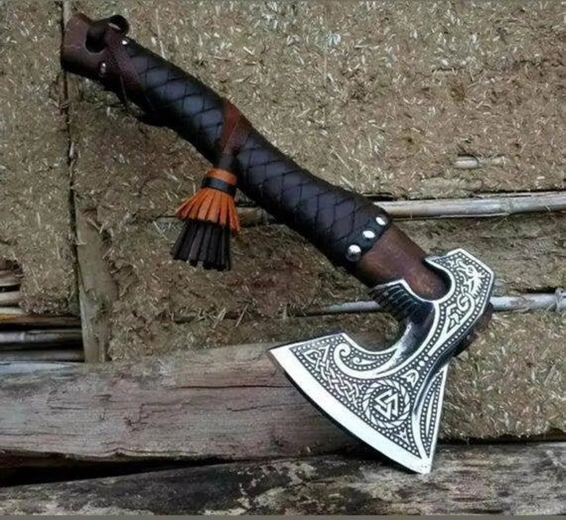 🔥Topor Viking din oțel carbon forjat manual🪓