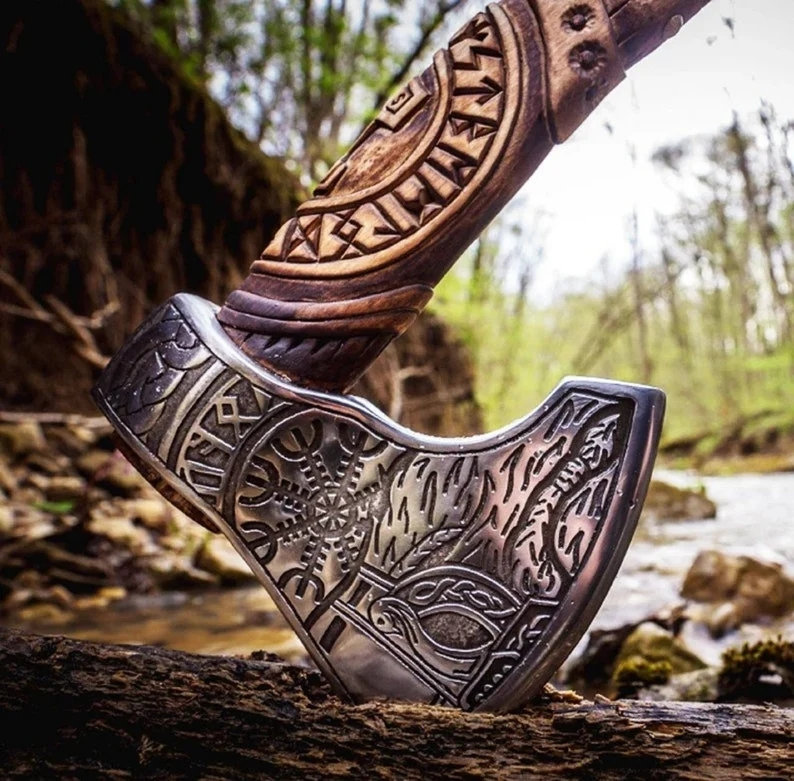 🔥Topor Viking din oțel carbon forjat manual🪓