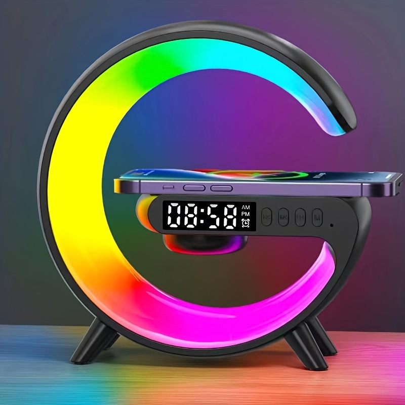 Produs nou, difuzor Bluetooth Big G, lumină de atmosferă colorată, ceas de încărcare fără fir și aparat de alarmă all-in-one