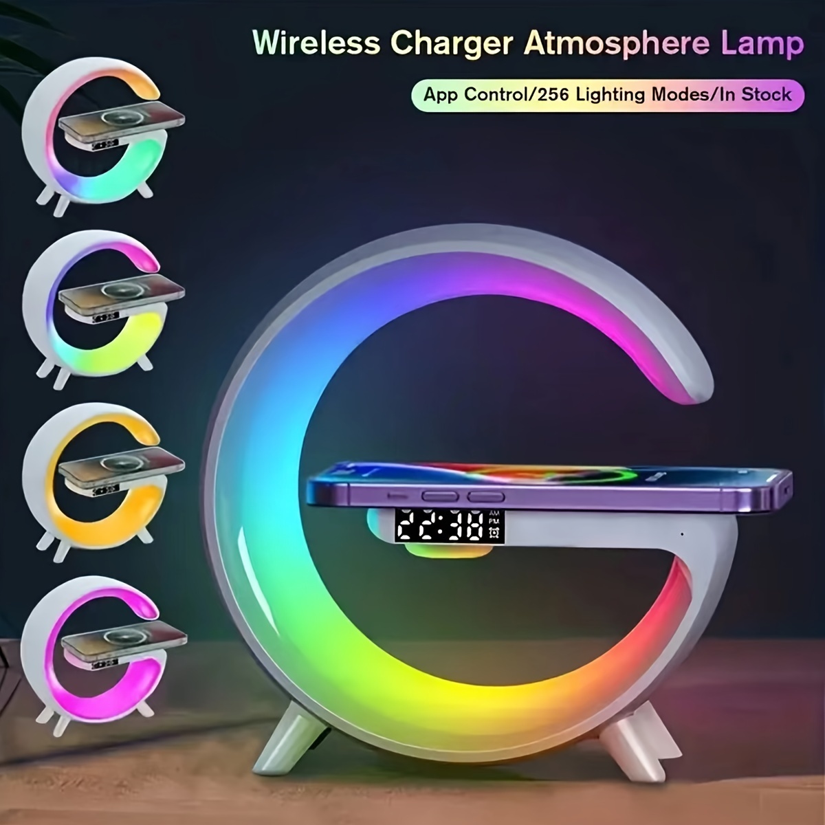 Produs nou, difuzor Bluetooth Big G, lumină de atmosferă colorată, ceas de încărcare fără fir și aparat de alarmă all-in-one
