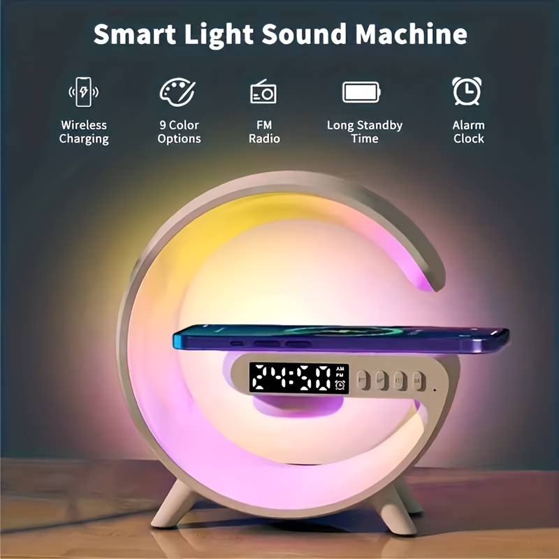 Produs nou, difuzor Bluetooth Big G, lumină de atmosferă colorată, ceas de încărcare fără fir și aparat de alarmă all-in-one