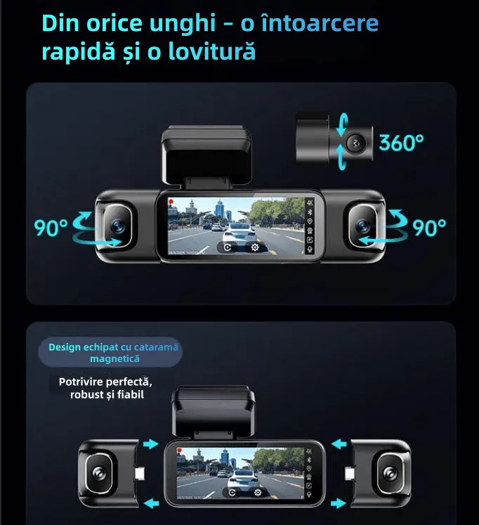 🎥🎥 Cameră inteligentă pentru mașină – 4K Ultra HD, panoramă la 360°, vedere nocturnă și urmărire GPS, toate într-unul! 🚗🚗