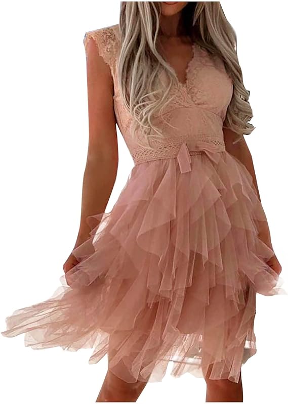Elegant dantelă Patch Sheer Mesh fără mâneci rochie de petrecere rochie de vară Casual fără mâneci subțire talie Ruffle rochie