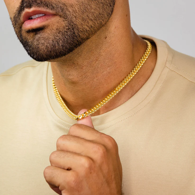 Lanț cubanez Miami Gold Cuban Chain 7 mm (oțel inoxidabil, rezistent la culoare, robust)