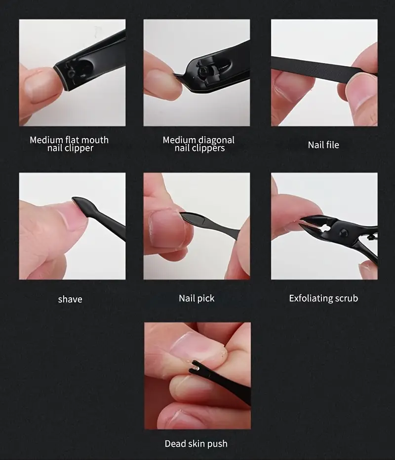 10pcs black nail clippers kit ultra sharp sturdy fingernail cutters professional nail clippers pedicure care tools toenail clipper cutters for men and women nail trimmer details 1