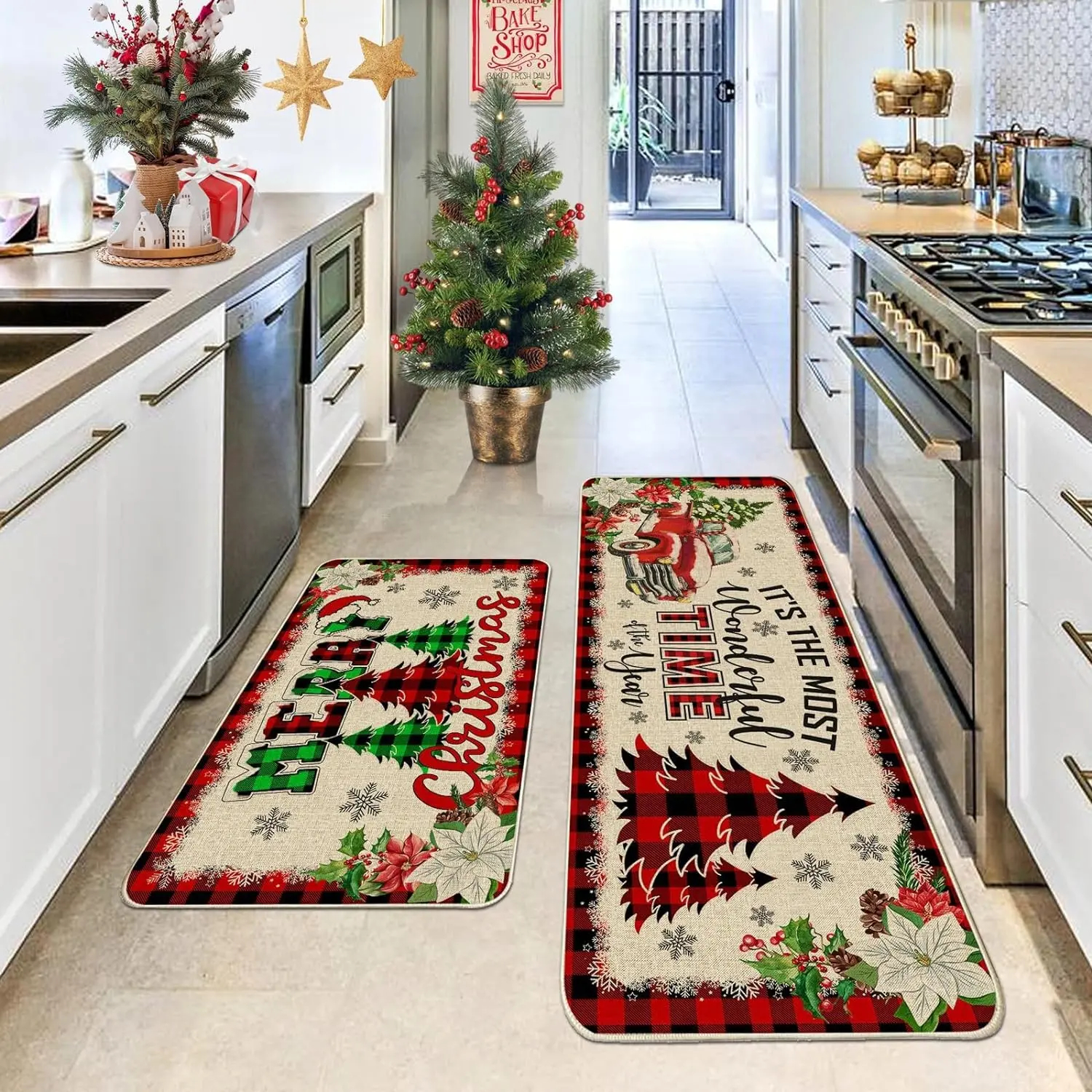 🎄[Set de 2] Covoare decorative pentru camera de Craciun Covoare anti-fouling