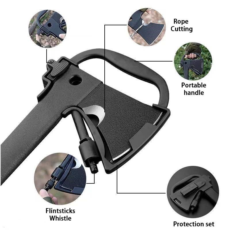 Topor multifuncțional pentru camping în aer liber