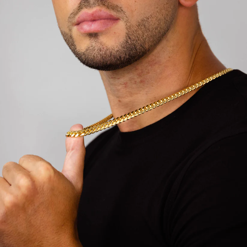 Lanț cubanez Miami Gold Cuban Chain 7 mm (oțel inoxidabil, rezistent la culoare, robust)
