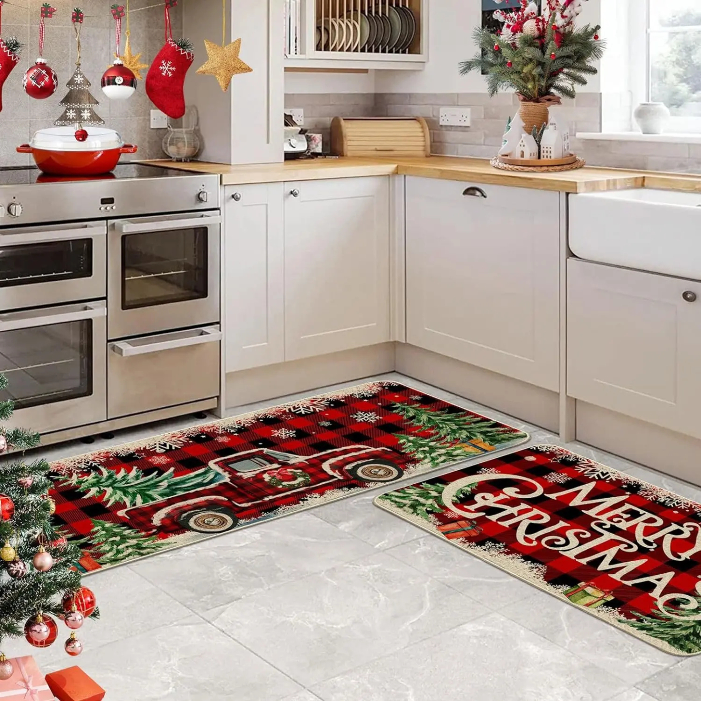 🎄[Set de 2] Covoare decorative pentru camera de Craciun Covoare anti-fouling
