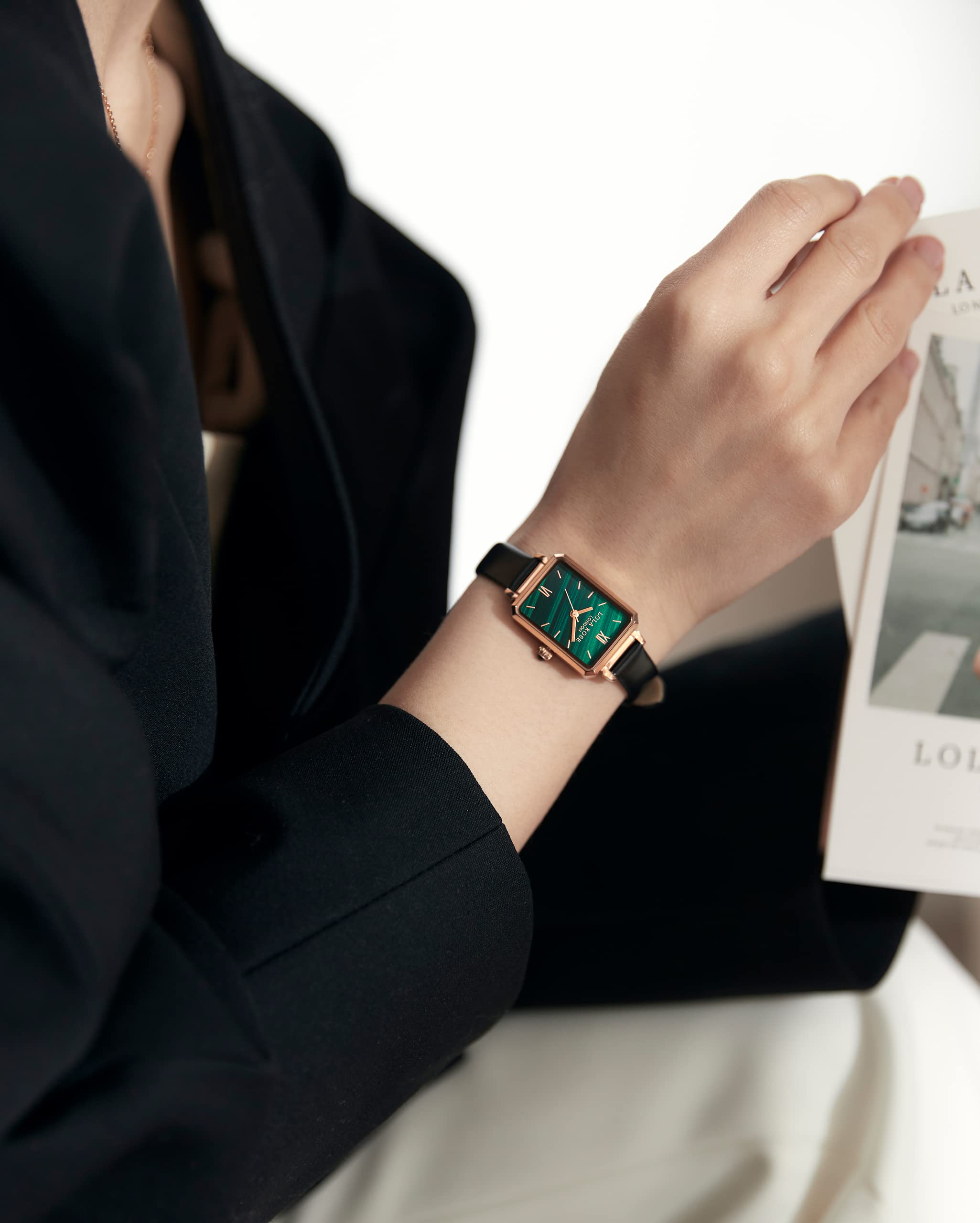 Ceas de damă Lola Rose Dainty: cadran verde malachit, ambalat într-o cutie de cadou elegantă, un cadou elegant pentru femei și cei dragi