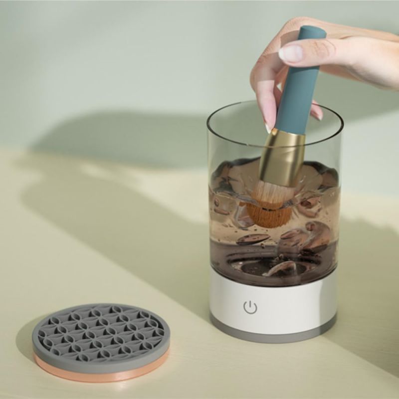 Ipalmay Dispozitiv de curățat pensule de machiaj - Mașină electrică de curățat pensule de machiaj, instrument de curățare și uscător automat pentru perii cosmetice, organizator de perii de frumusețe rezistent la praf, cadou multifuncțional pentru femei, m