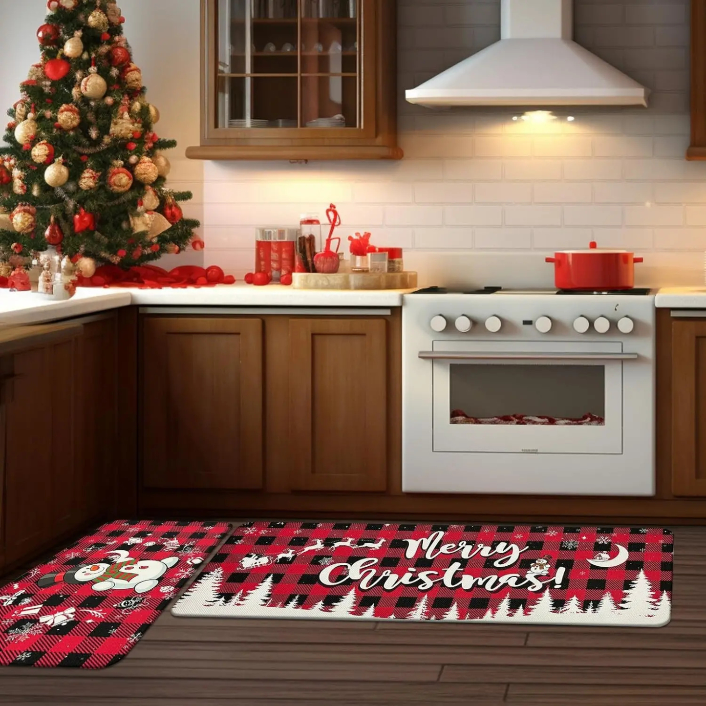 🎄[Set de 2] Covoare decorative pentru camera de Craciun Covoare anti-fouling