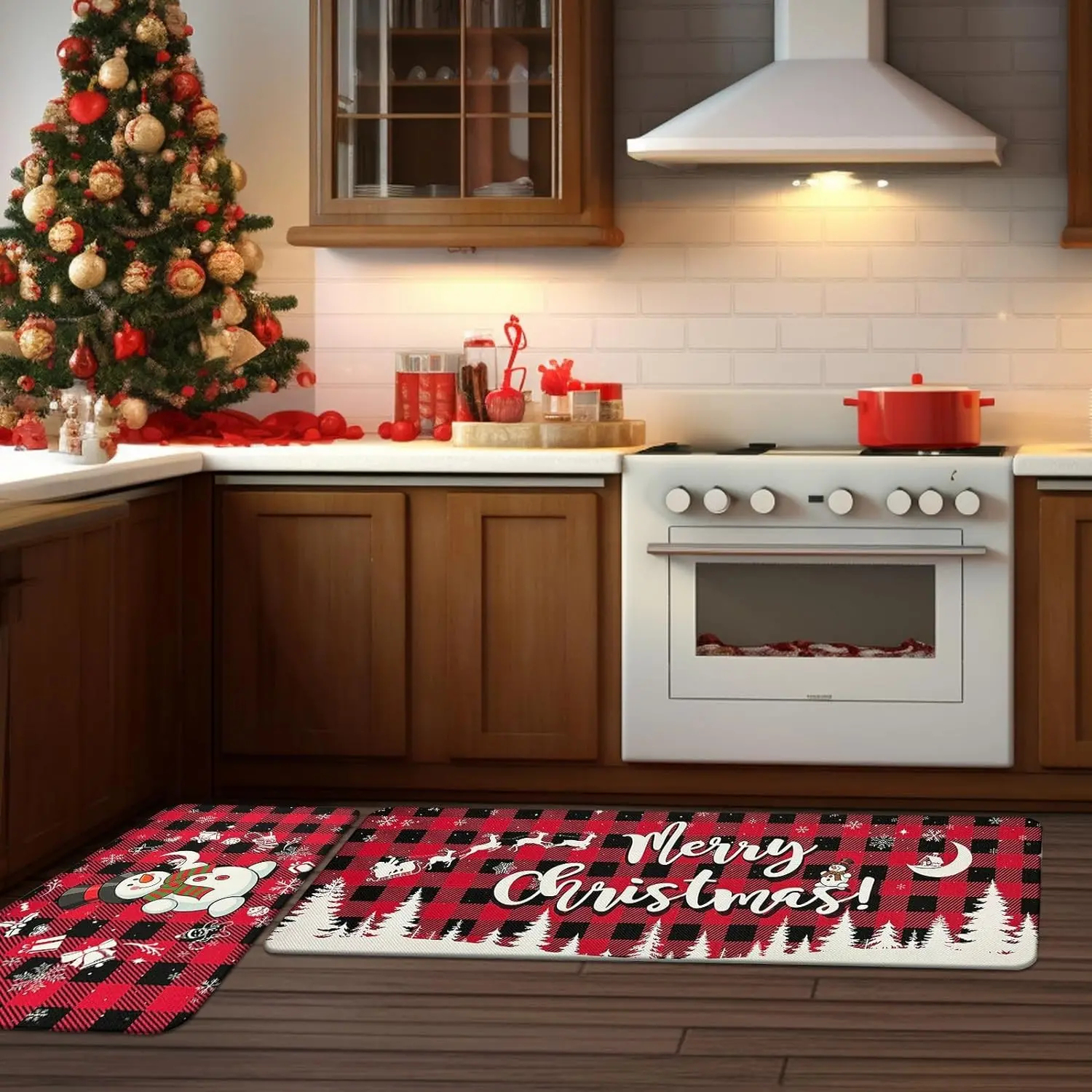 🎄[Set de 2] Covoare decorative pentru camera de Craciun Covoare anti-fouling