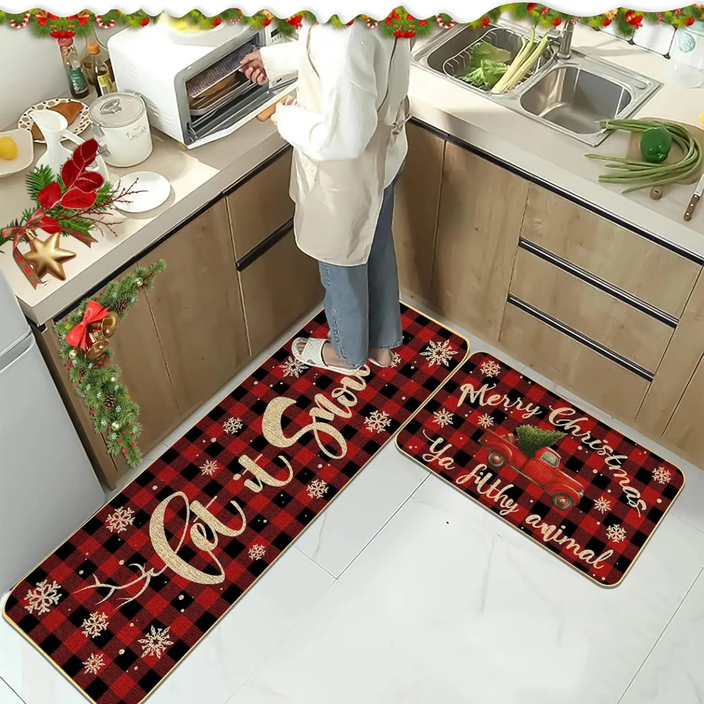 🎄[Set de 2] Covoare decorative pentru camera de Craciun Covoare anti-fouling