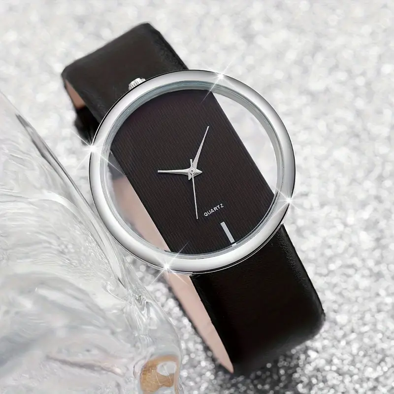 2pcs set womens watch hollow out fashion quartz watch analog pu leather wrist watch hert bracelet gift for girls her details 7