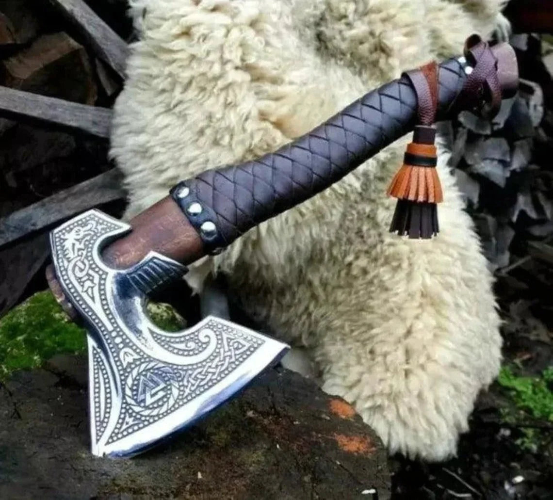 🔥Topor Viking din oțel carbon forjat manual🪓