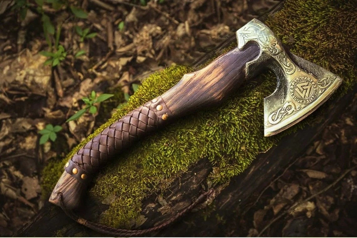 🔥Topor Viking din oțel carbon forjat manual🪓