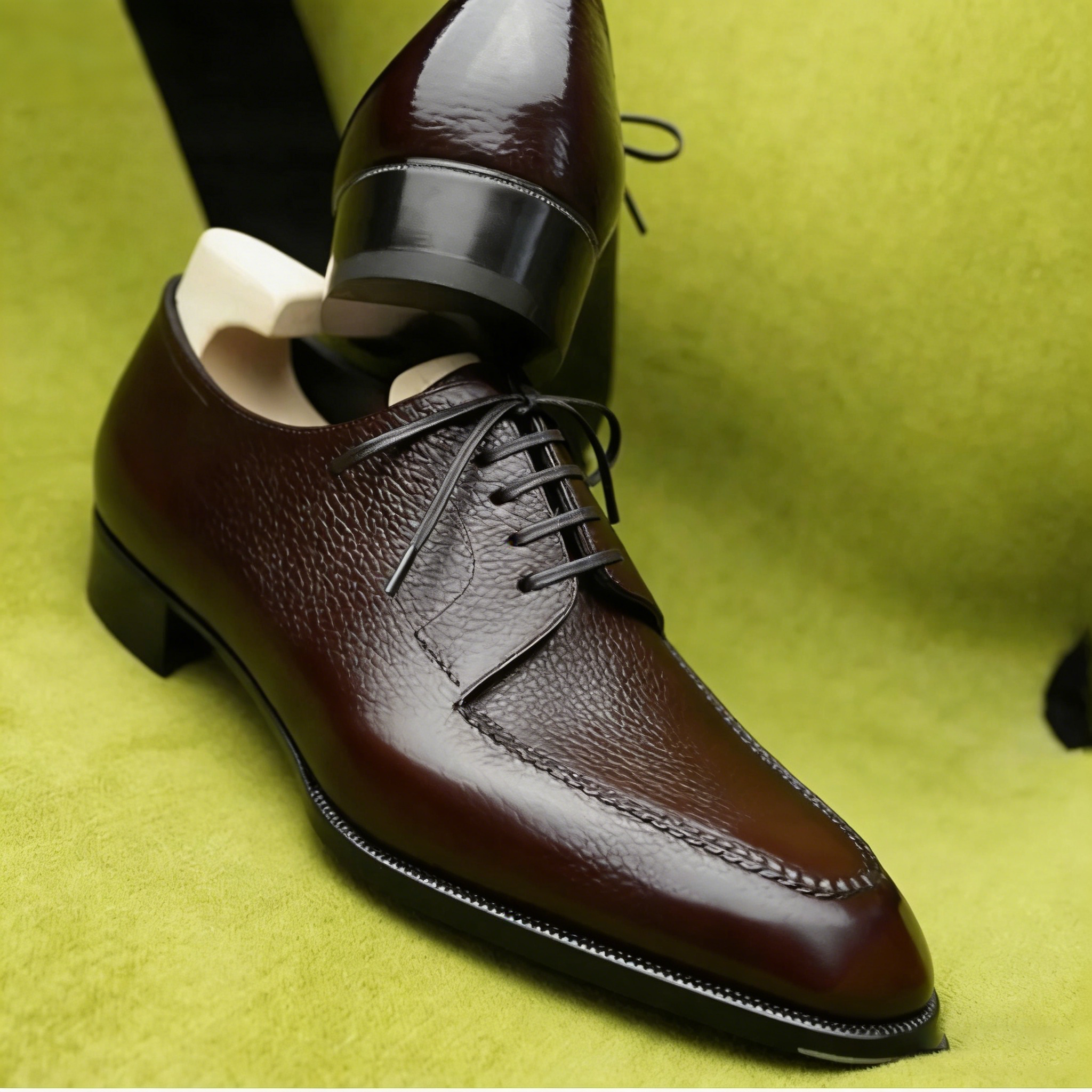 Black Pebbled Grain Leather Derby Shoes