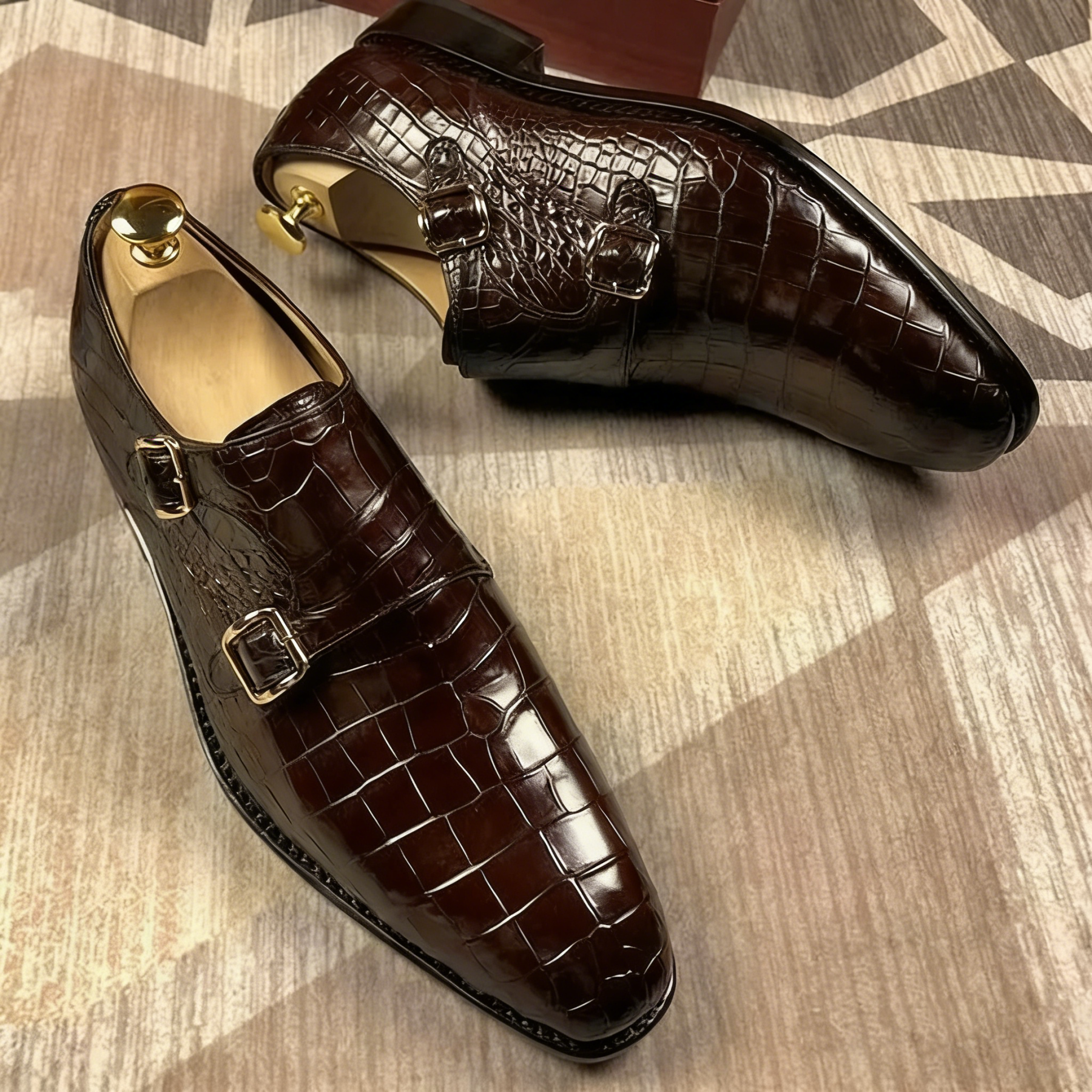 Timeless Black Croc Texture Double Monk Strap