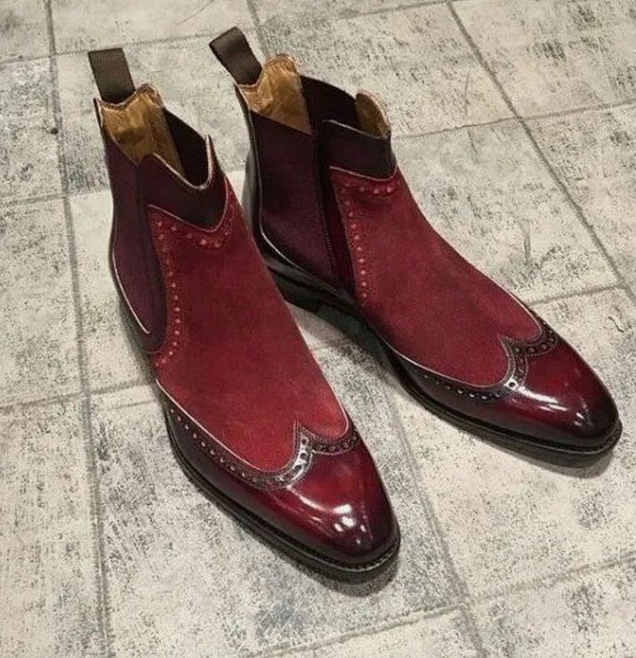 Gentleman’s Burgundy Two-Tone Wingtip Chelsea Boots-Colinshoes