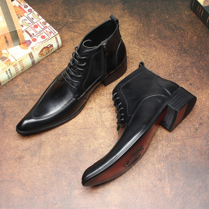 Right side angle of sleek formal black leather boots for men-Colinshoes