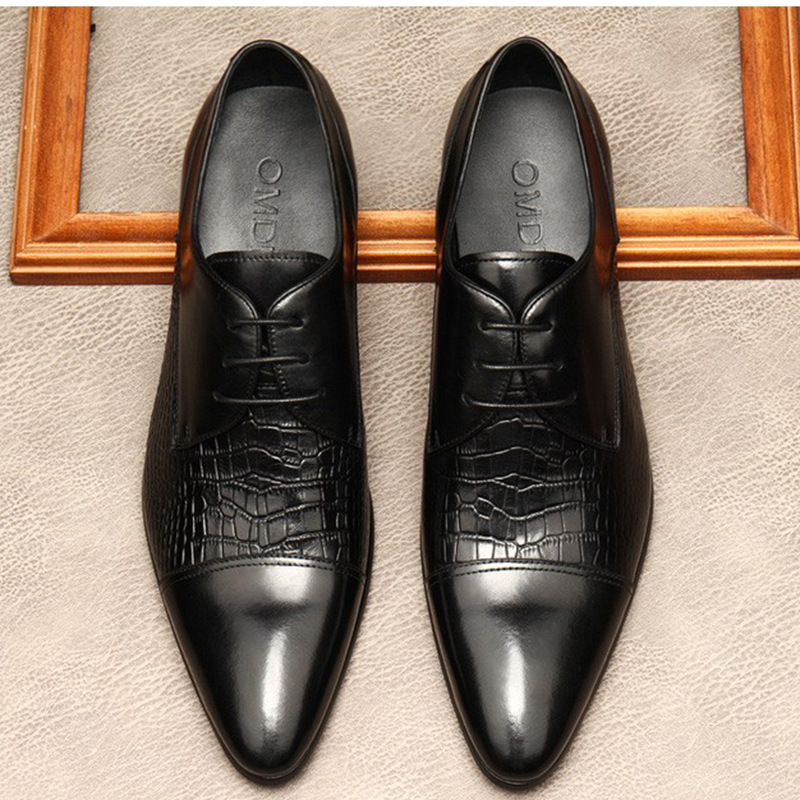 Business-ready Croc Texture Cap Toe Derby Shoes -Colinshoes