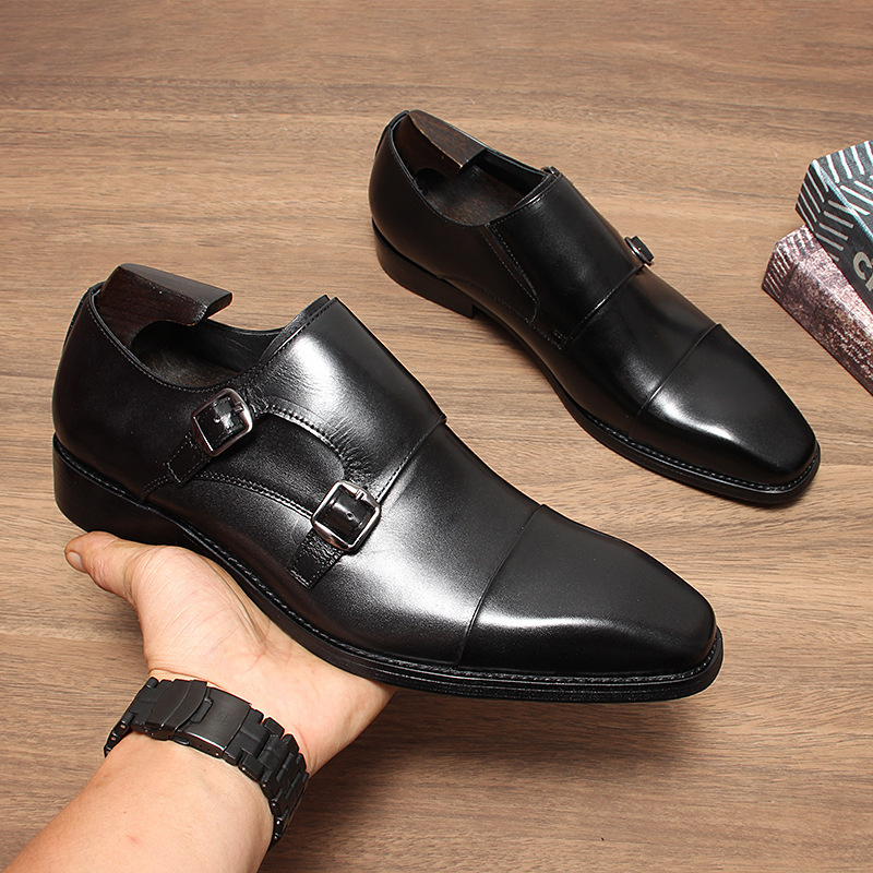 Side-bottom angle showing sole and heel of formal monk dress shoes-Colinshoes