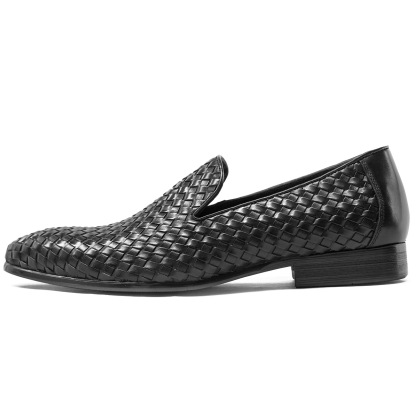 Seamless Woven Leather Business Travel Loafers-Colinshoes
