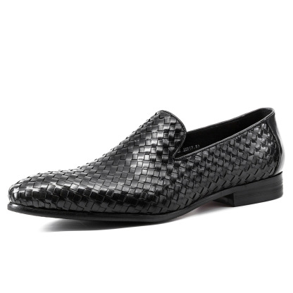 Slip-on woven leather shoes for men in casual style-Colinshoes