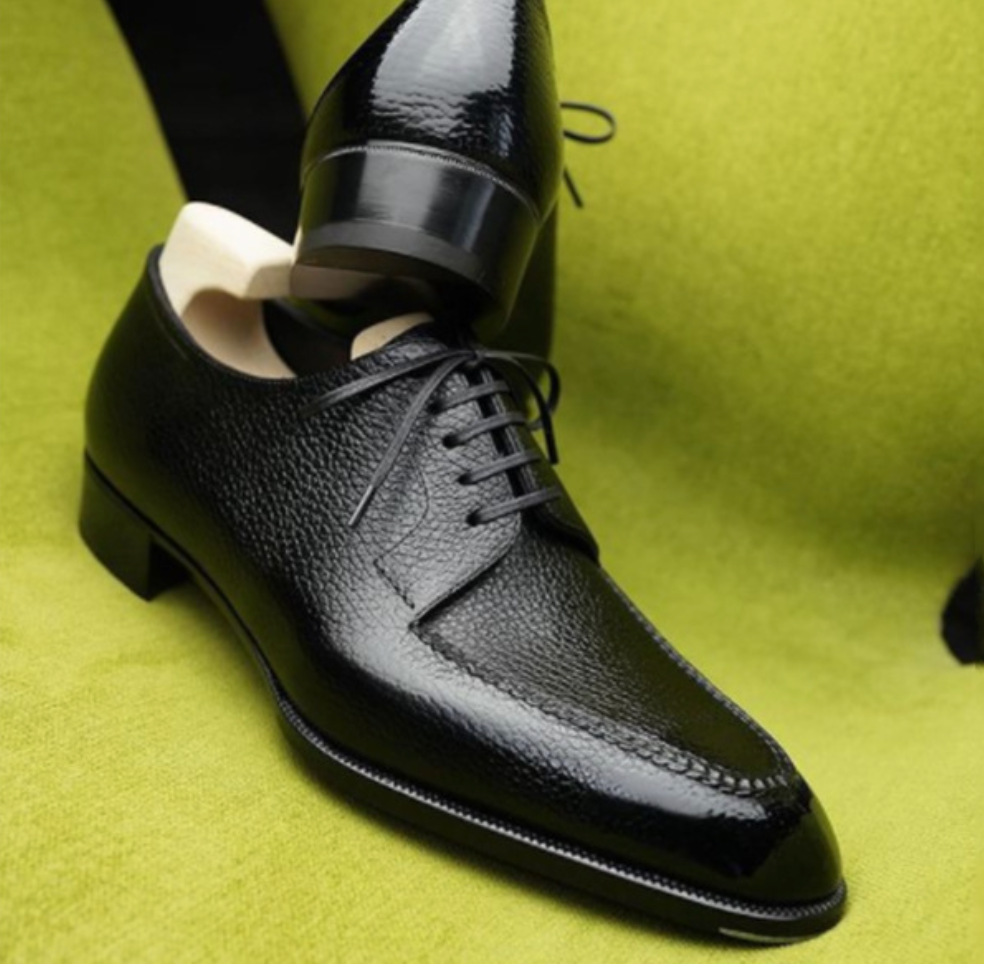 Black Pebbled Grain Leather Derby Shoes-Colinshoes