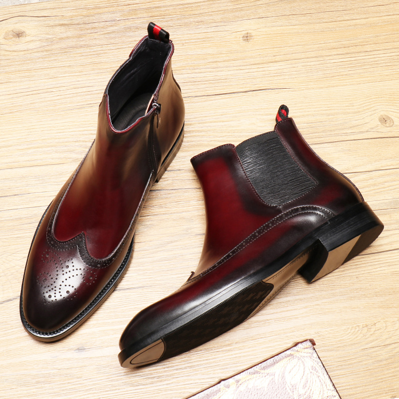 Men's Genuine Leather Brogue British Business Chelsea Martin Boots