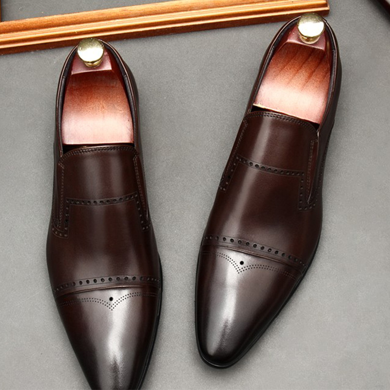 Brown Brogue Leather Loafers for Men